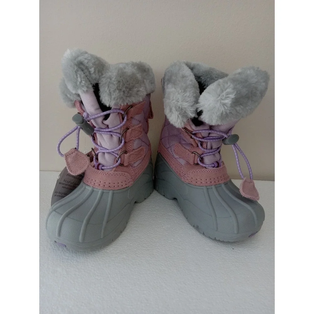 TOTES Winter Boots -TODDLER Size 8T - Lil Jenny -PINK Purple&Gray Bungee Closure